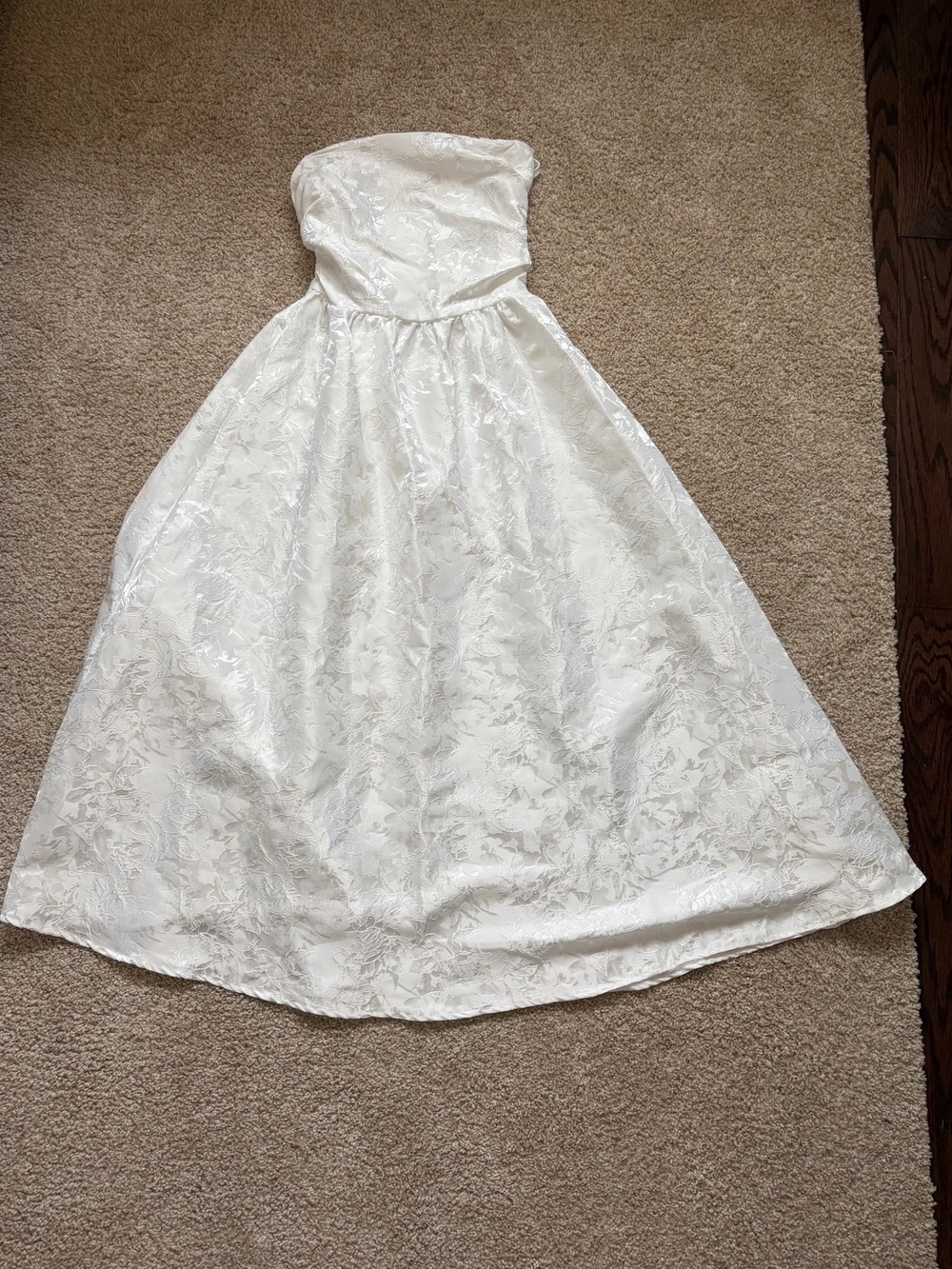 Strapless White Floral A-Line Graduation Dress